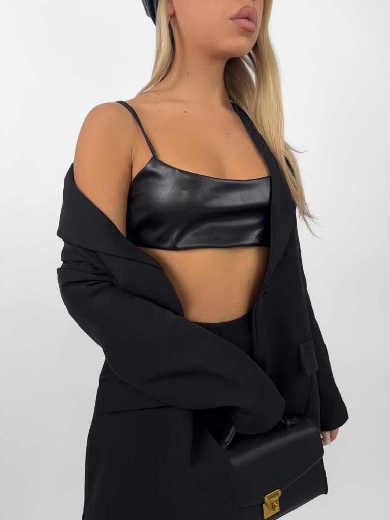 Top Leather - Nero, Taglia unica (veste bene da XS a L) 